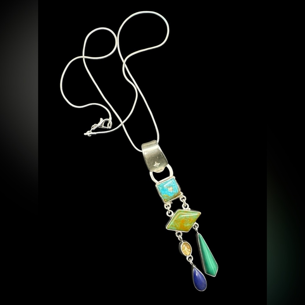 Vintage Real Kingman Royston Turquoise Dangle Drop Pendant Necklace 20”